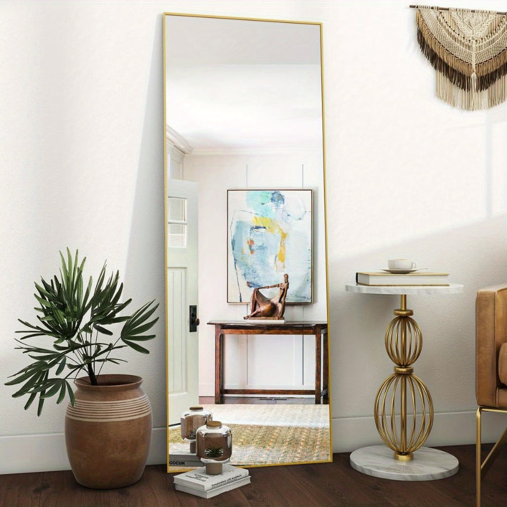 Full Length Mirror Floor Mirror with Stand, Aluminum Alloy Frame Full Body Mirror, Standing Hanging or Leaning Against Wall for Bedroom