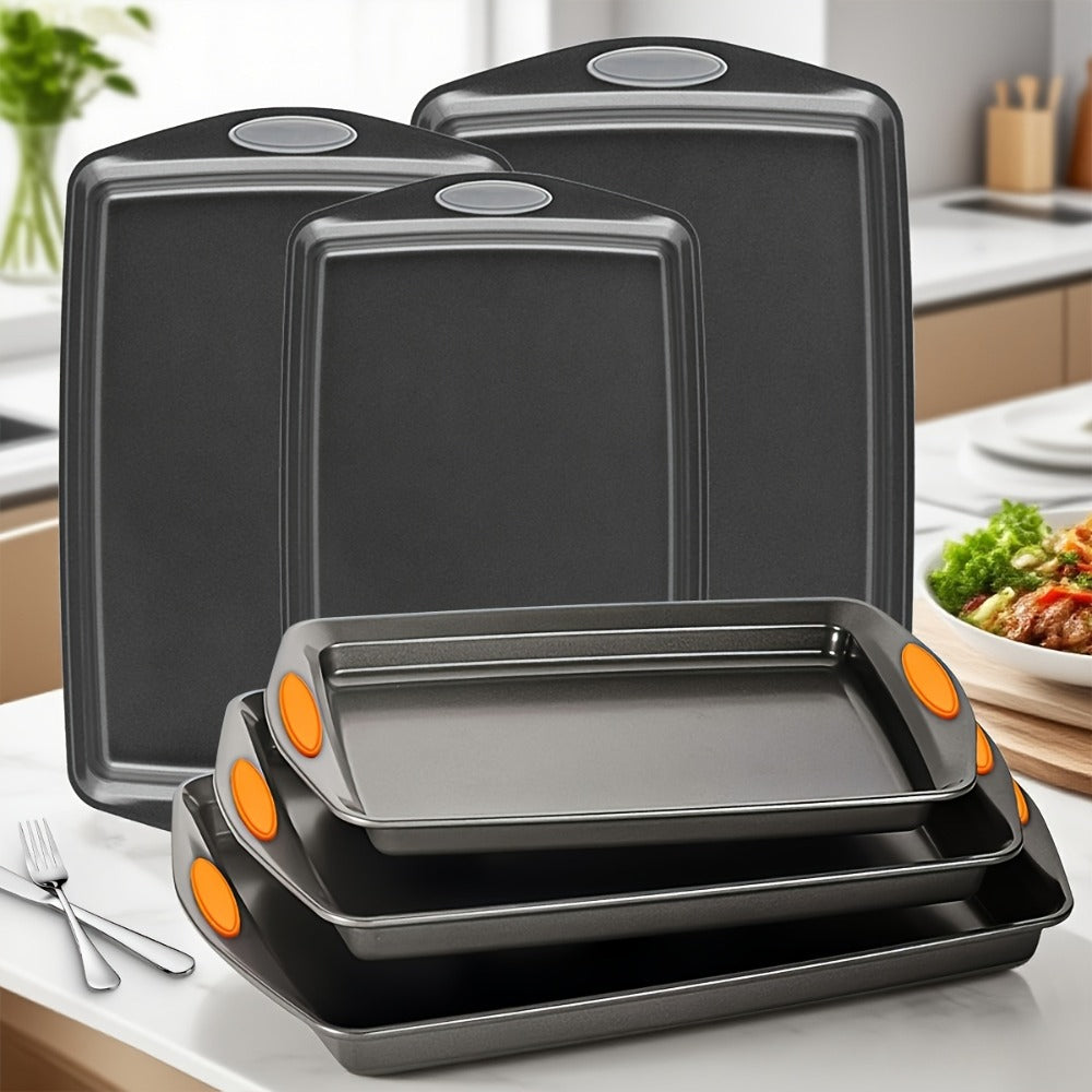 Nonstick Baking Sheet Set with Silicone Handles, Carbon Steel Cookie Sheet Pan Set in Assorted Sizes