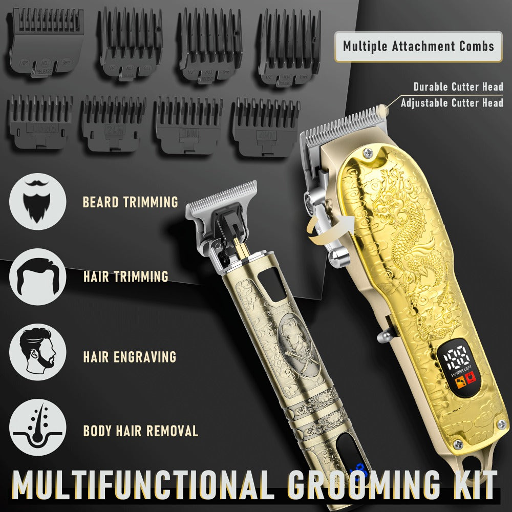 Hair Clipper Set for Men USB Rechargeable, Professional Electric Hair Trimmer with Oil Head Engraving