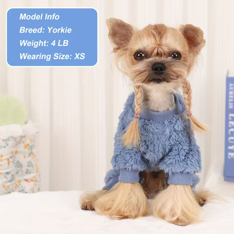 Dog Fleece Jumpsuit 4-Leg Onesie Sweater for Small Dogs & Cats 1-15lbs, Warm Pullover Pet Clothes Fall Winter Pajamas for Chihuahua Yorkie