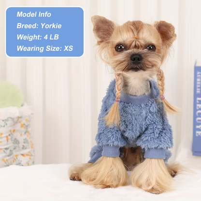Dog Fleece Jumpsuit 4-Leg Onesie Sweater for Small Dogs & Cats 1-15lbs, Warm Pullover Pet Clothes Fall Winter Pajamas for Chihuahua Yorkie