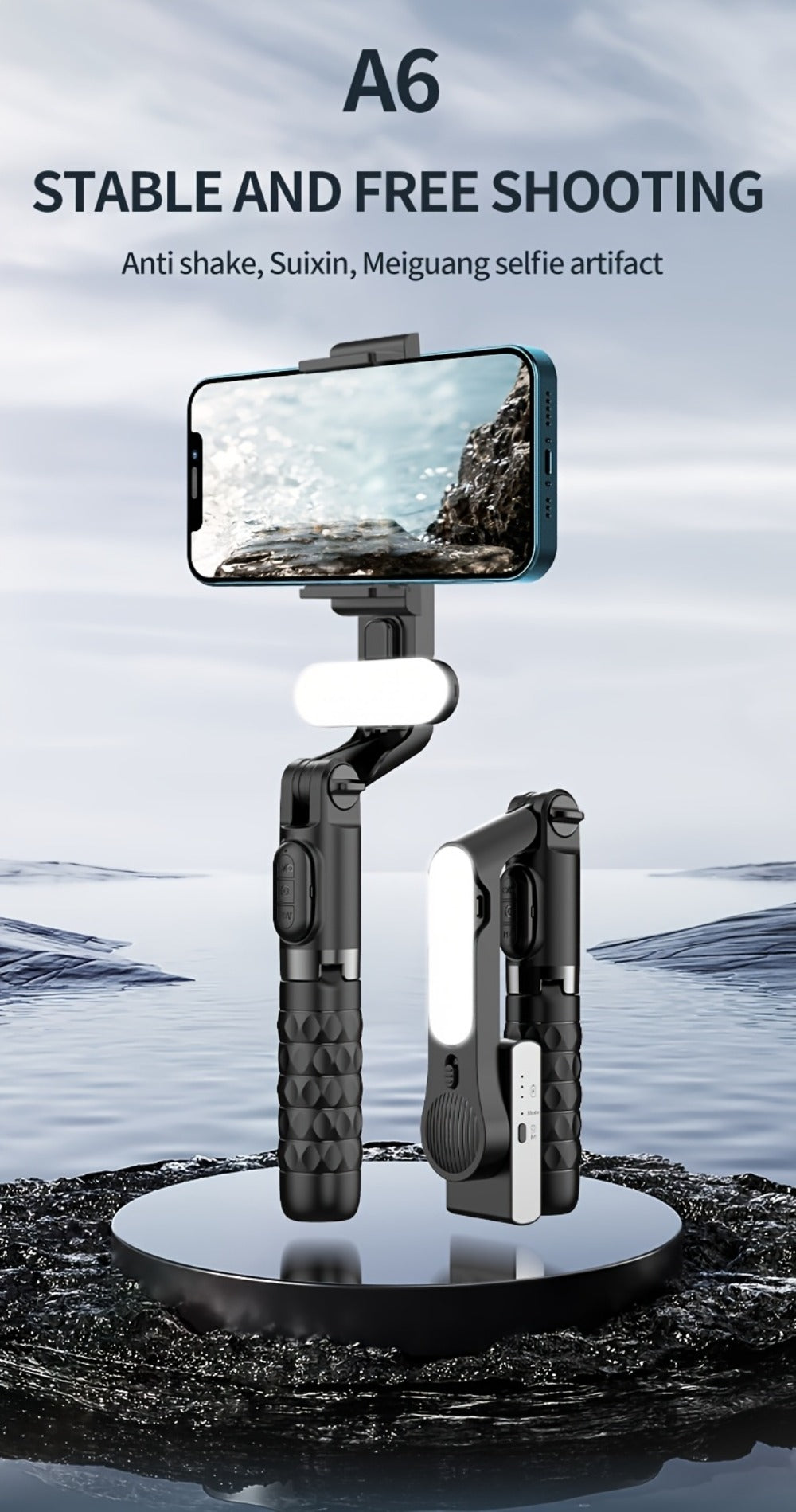 3-in-1 Phone Gimbal Stabilizer with Selfie Stick & Tripod Stand, 1-Axis Anti-Shake Handheld Stabilizer for iPhone & Android