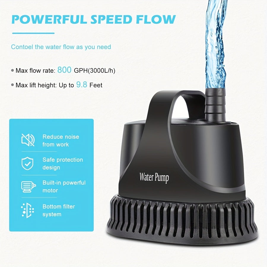 Submersible Water Pump 800GPH 40W for Garden, Patio and Yard Use, with the Listed Configuration