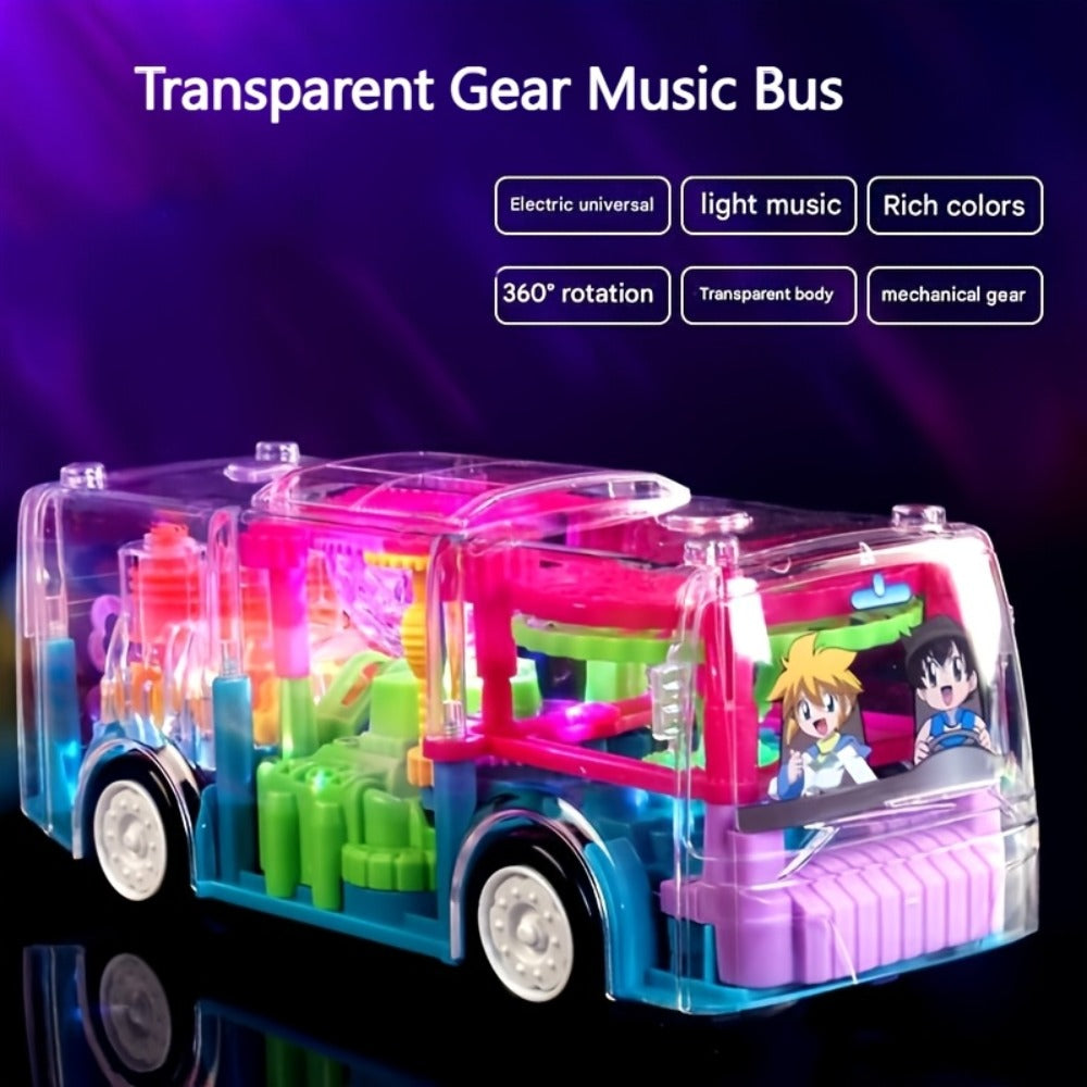 LED Light Up Transparent School Bus Toy with Colorful Flashing Lights, Toddler Toy for Boys & Girls Ages 2+