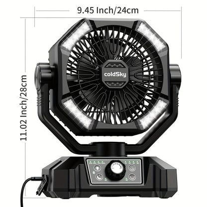 Camping Fan Battery Powered 20000mAh, Dual Motor 8-Speed Portable Tent Fan with Remote Control, 4 LED Lanterns and Hanging Hook