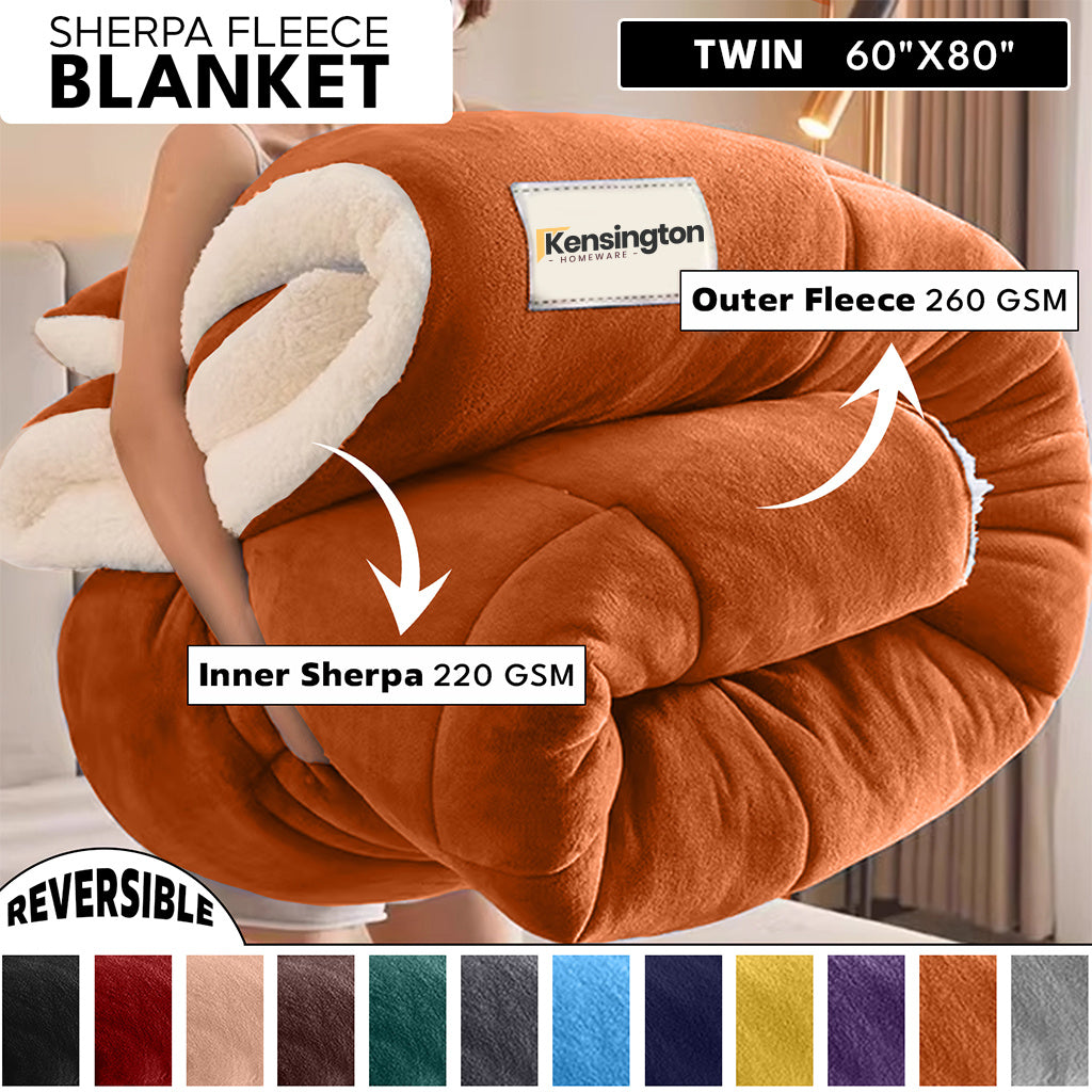 480GSM Sherpa Fleece Blanket, Double-Sided Heavy Throw for Couch, Bed & Travel, Reversible All Season