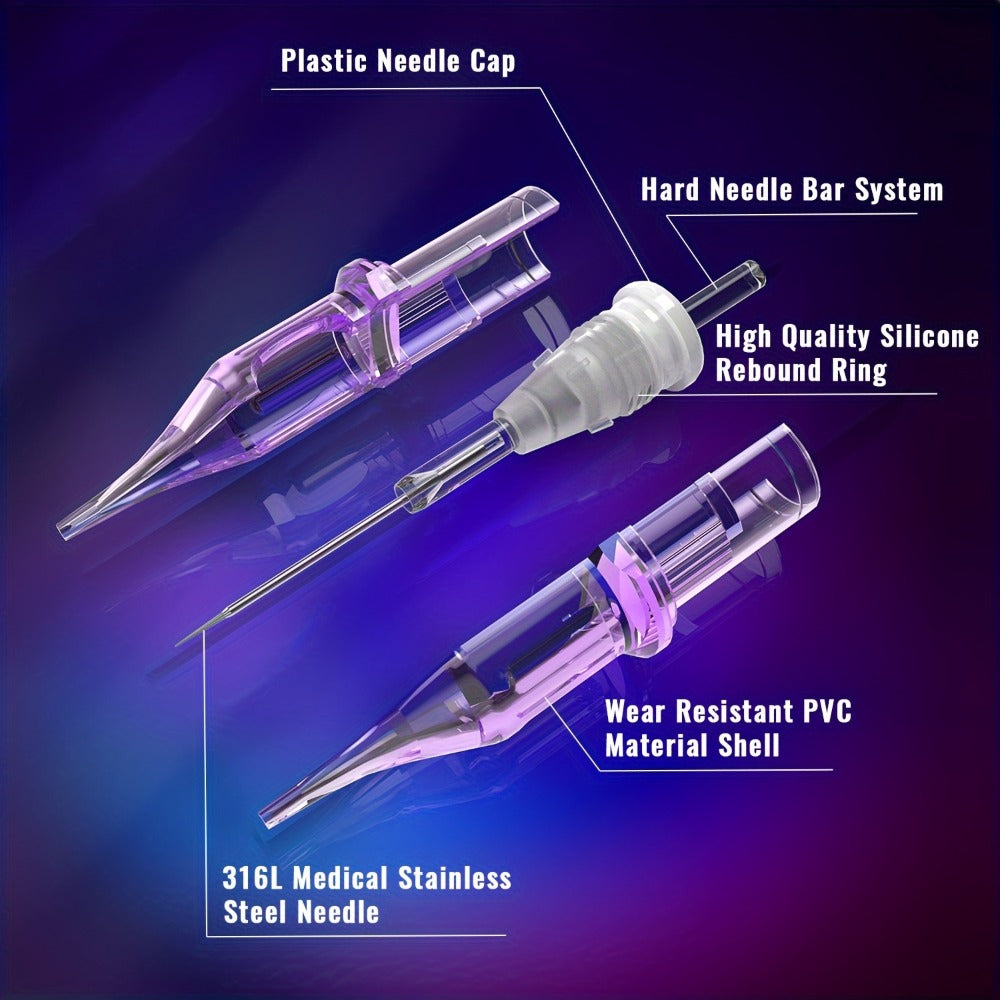 Stainless Steel Tattoo Cartridge Needles 50pcs Mixed RL RS RM M1 Weaved Magnum for Temporary Body Art, Festivals and Costumes