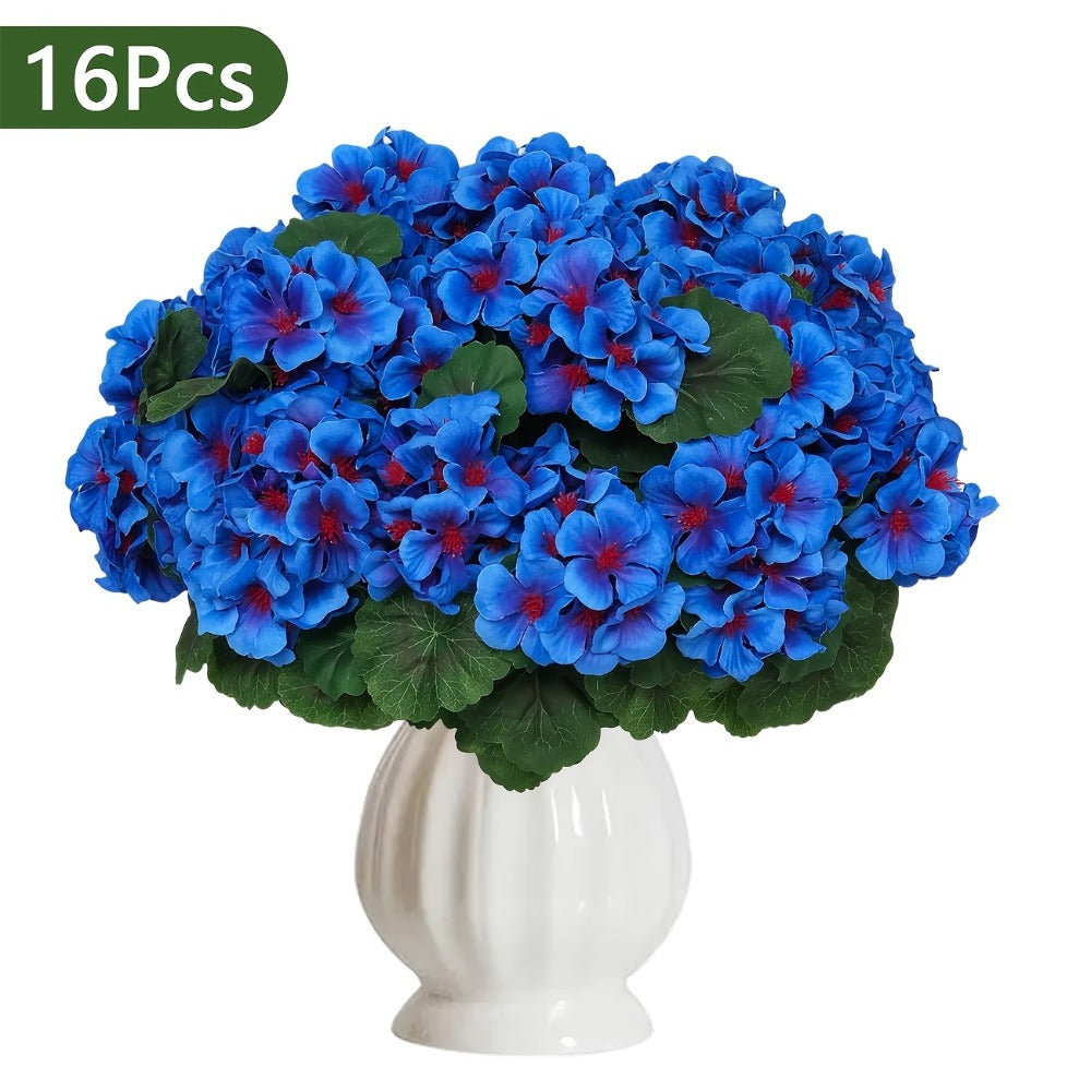 Artificial Flowers 13.77-Inch Geranium, Rose, Marigold or Hydrangea Styles in 8 and 16-Piece Options