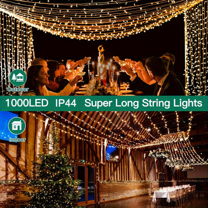 500 LED Christmas String Lights 170 Feet, 8 Lighting Modes with Memory Plug, Transparent Wire Outdoor Lights for Christmas Tree