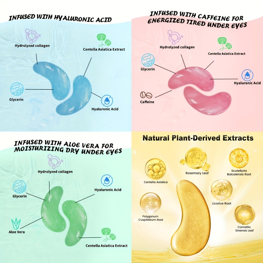 Collagen Eye Mask Patches 40 Pairs – Caffeine & Aloe Vera Under Eye Patches 4 Types Eye SPA Multi-Color Depuff Dark Circle Moisturizing