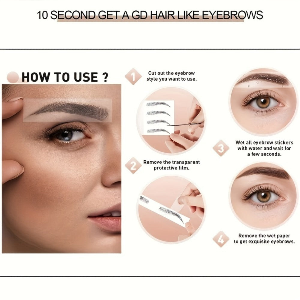 6D Eyebrow Tattoo Stickers Waterproof 8 Pcs for Women Girls, for Temporary Body Art, Festivals and Costumes