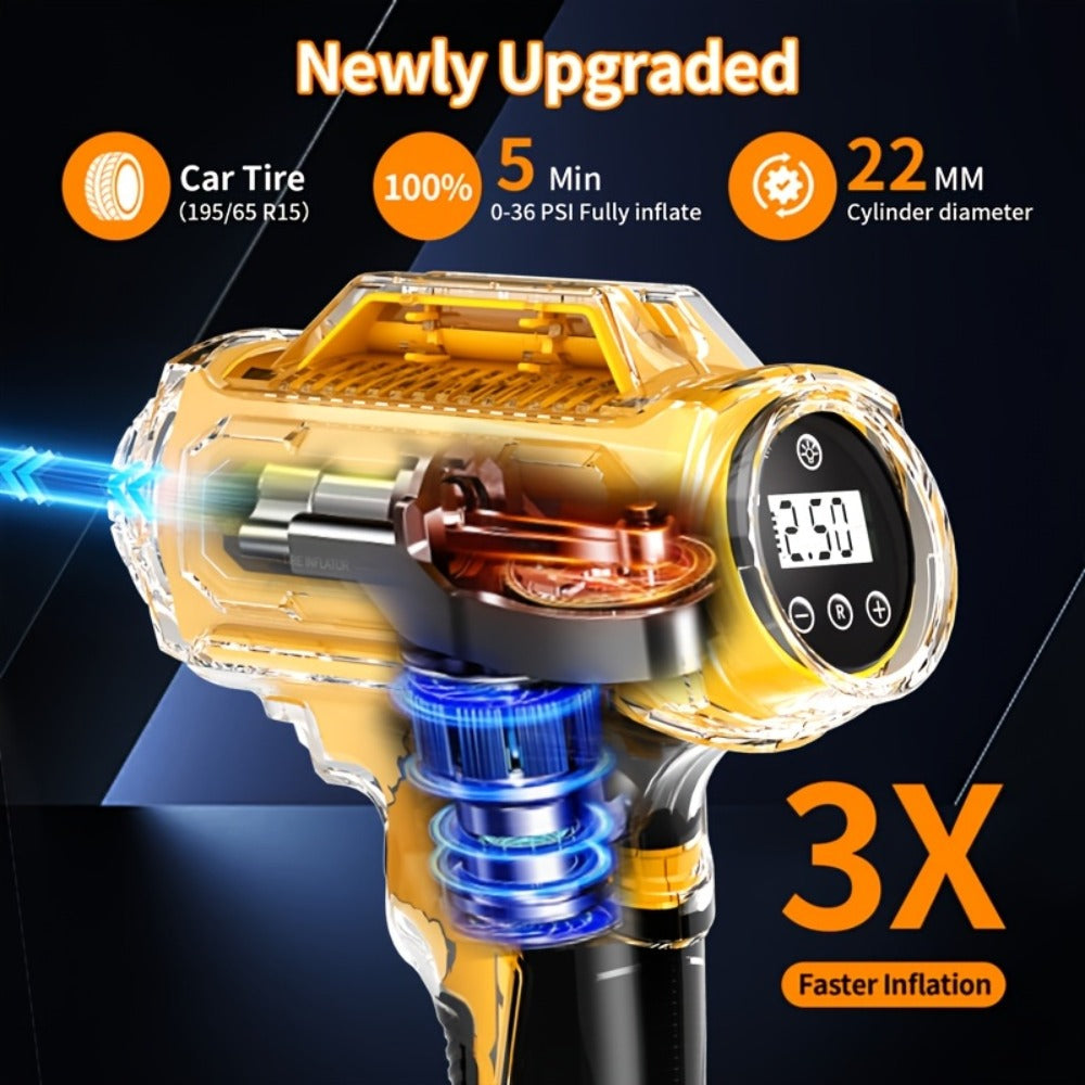 Portable Tire Inflator Air Compressor 150 PSI Cordless with Auto-Shutoff Digital Pressure Gauge LED Light Wireless USB Charging for Car