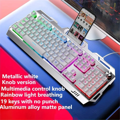 Full-Size 104-Key Wired Gaming Keyboard with Volume Knob in Seven White or Black Options Pictured
