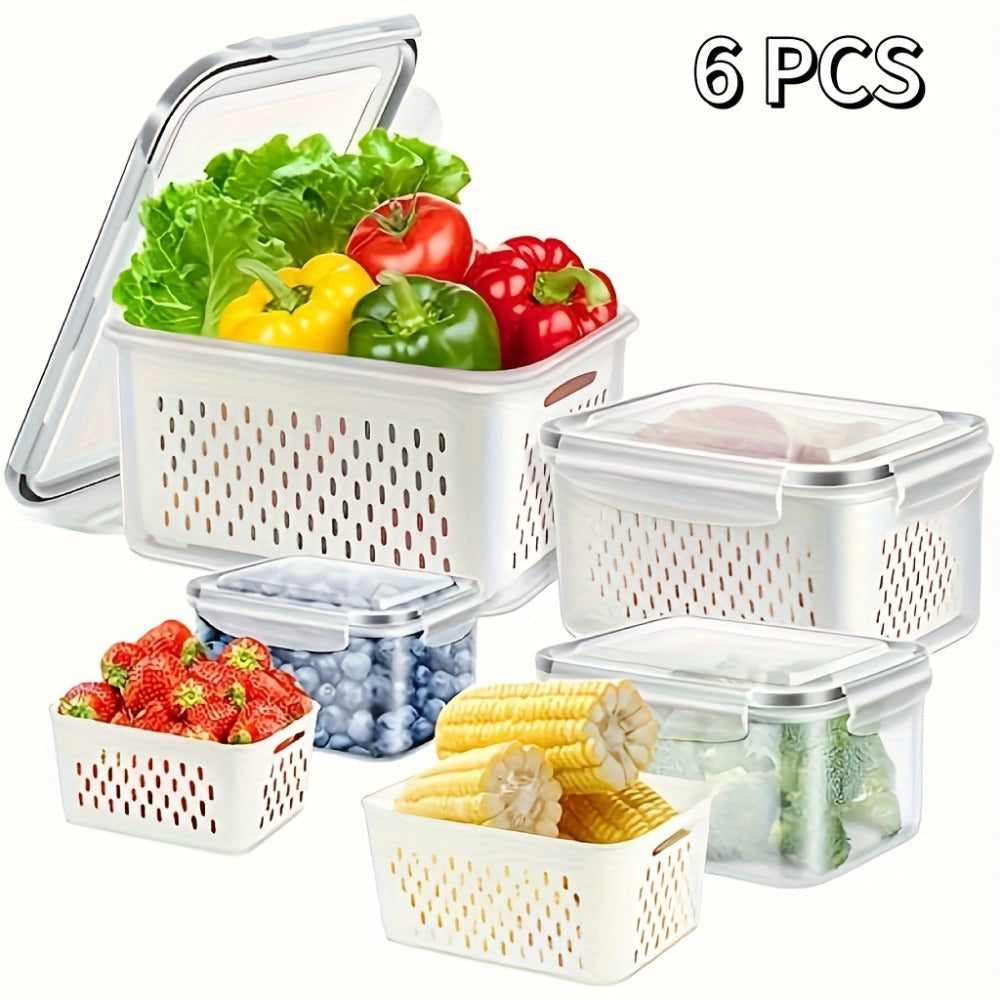 Storage Containers with Lids, Six-Piece Drain Basket Set with Two Boxes, Two Lids and Two Capacity Sizes
