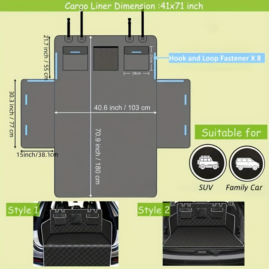 Dog Cargo Liner for SUV Sedan & Van – Waterproof Trunk Mat with Bumper Flap Protector, Non-Slip 600D Oxford, Universal Fit
