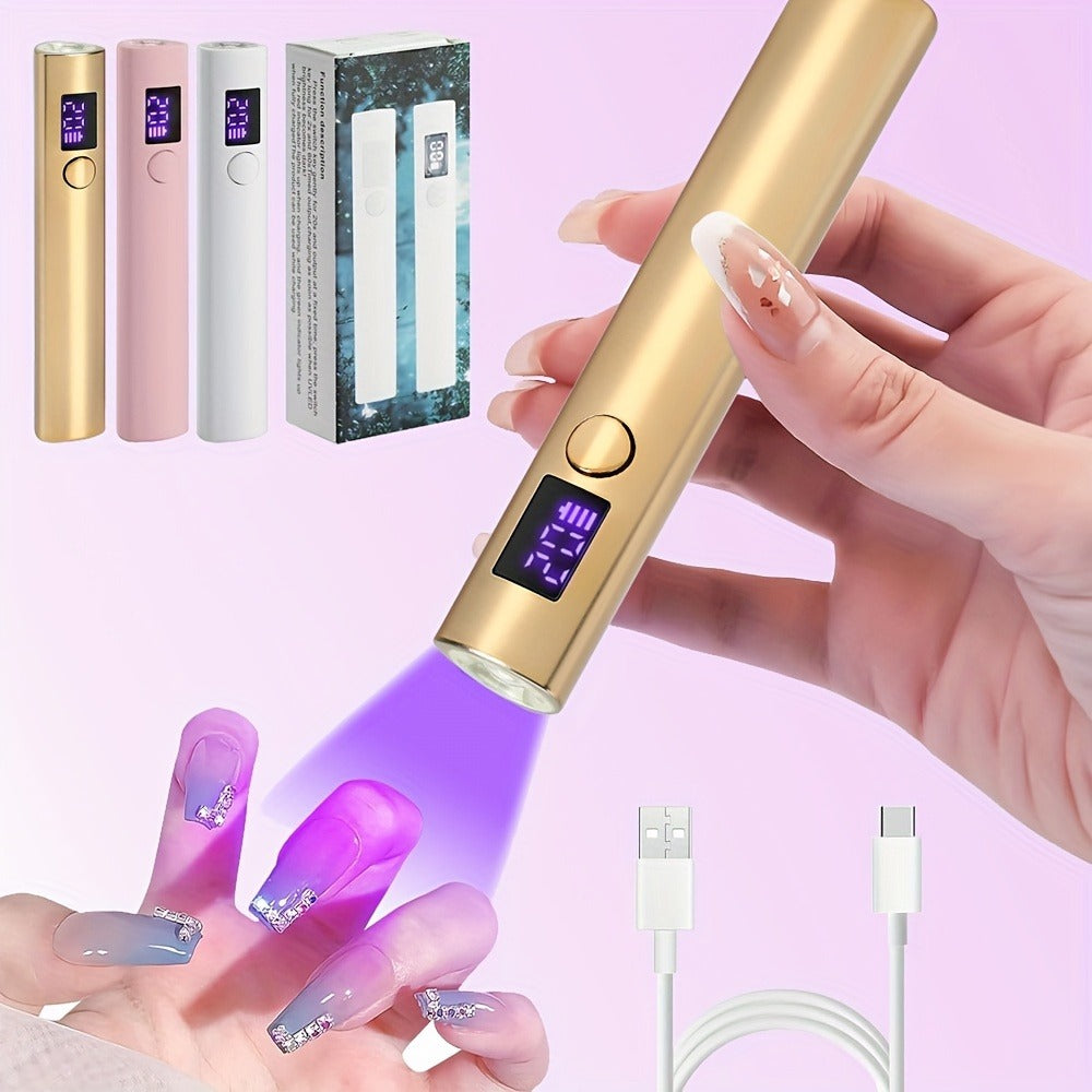 UV LED Nail Lamp Pen-Shape Cordless Rechargeable 365+405nm Gel Polish Curer – Portable Mini Nail Dryer with 2 Timer Modes 20s & 60s for Home