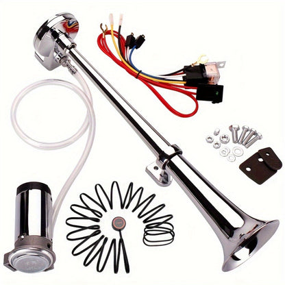 Air Horn Kit for Trucks – Super Loud 18" Single Trumpet Train Horn with Compressor, 12V/24V Universal Fit for Truck, Car, SUV, Jeep