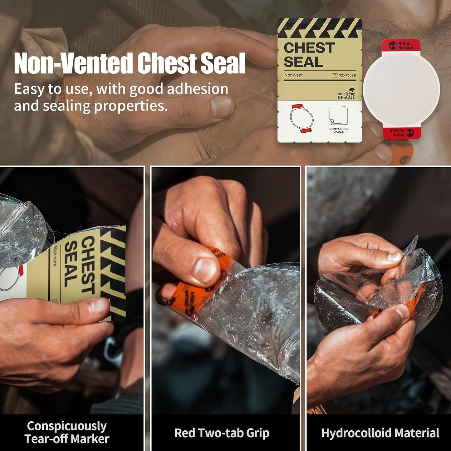 Non-Vented Chest Seal Emergency Trauma Dressing for Sucking Chest Wounds, Portable IFAK Medical Supply PA Nylon FSA HSA Eligible