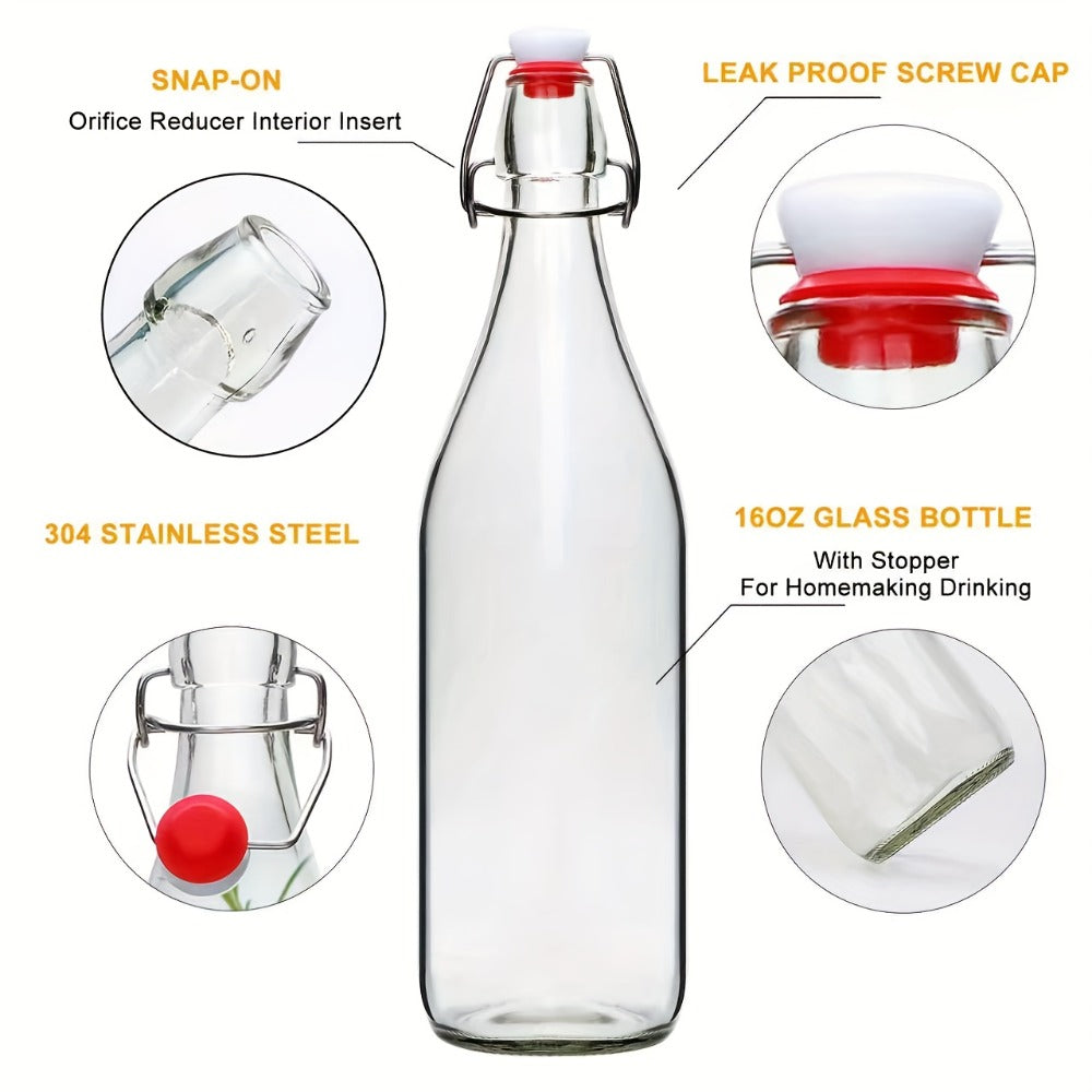 Flip Top Glass Bottles with Stopper 16oz, Airtight Swing Top Bottle for Kombucha, Juice, Vinegar