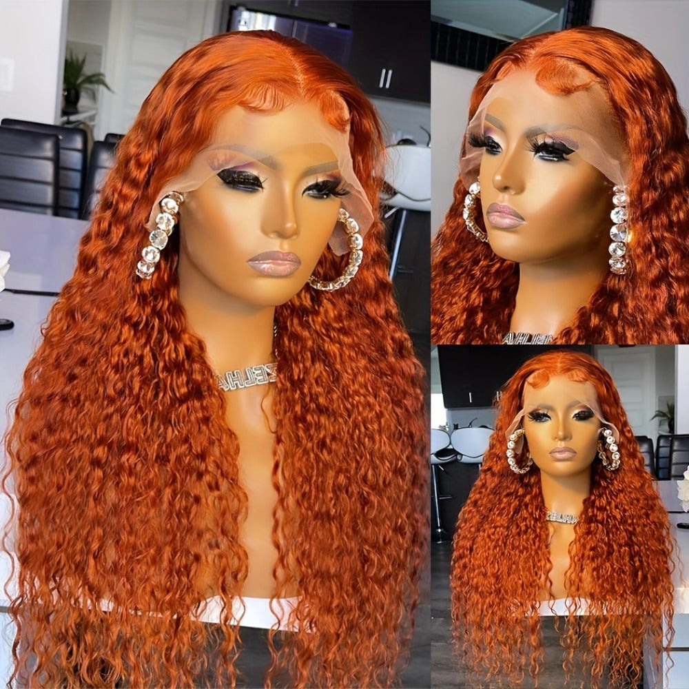 Ginger Orange 13x4 HD Lace Front Wig Human Hair 32 Inch Straight 180% Density Pre Plucked, for Home, Travel and Salon Hair Styling