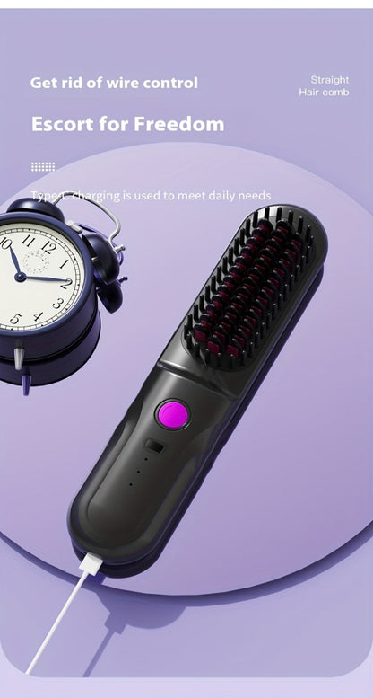 Wireless Hair Straightener Comb - Portable Cordless Straightening Brush with 3-Min Fast Heat, 3 Temp Settings 170-190°C