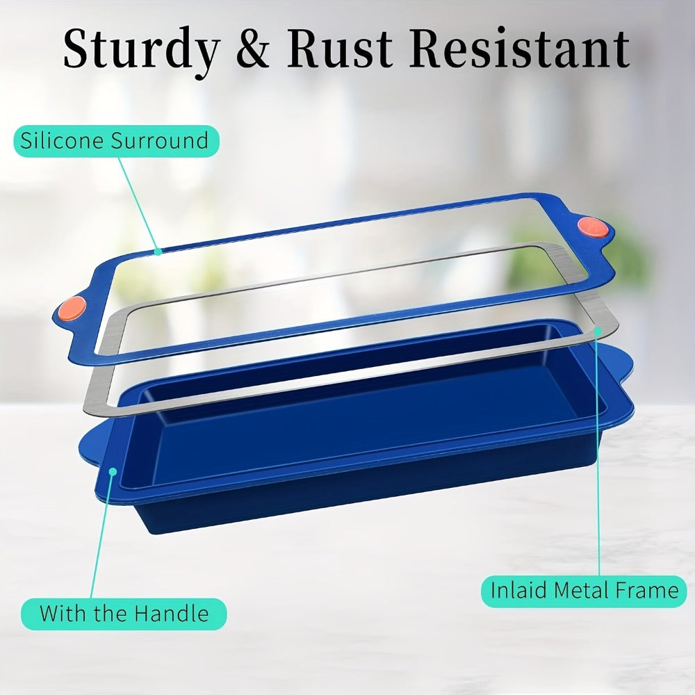 Silicone Baking Pans Set 4-Piece, Nonstick Bakeware with Metal Reinforced Frame, Includes Baking Sheet