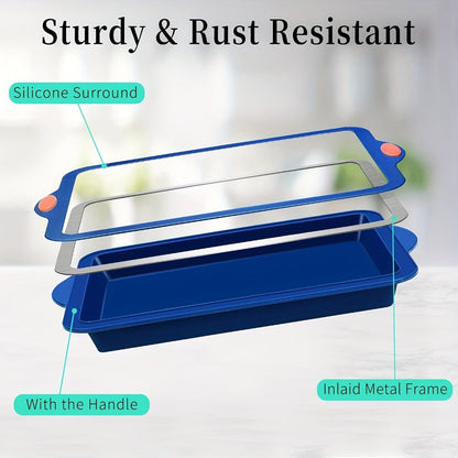 Silicone Baking Pans Set 4-Piece, Nonstick Bakeware with Metal Reinforced Frame, Includes Baking Sheet