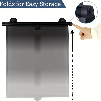Car Window Curtains 2pcs Retractable PVC Side Window Shades One-Click Storage UV Block Anti-Glare Heat Shield Easy Install Suction Cup Hook