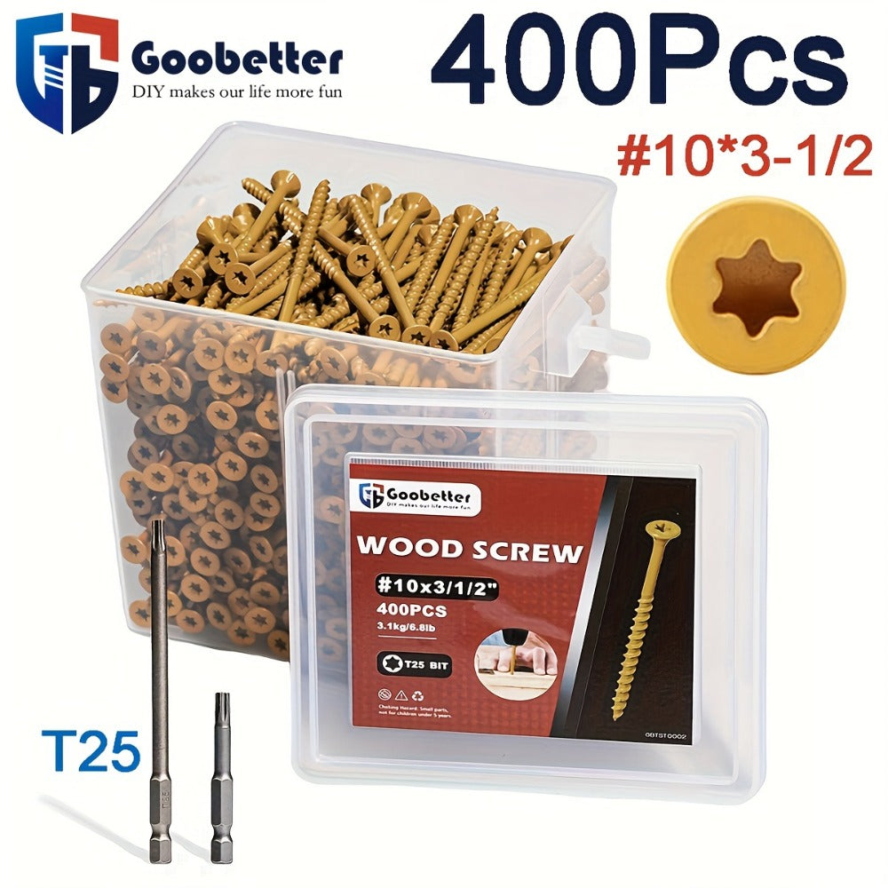 400pcs #10 x 3-1/2" Torx Wood Screws Yellow Ceramic Coating for Entryways, Bedrooms and Living Spaces