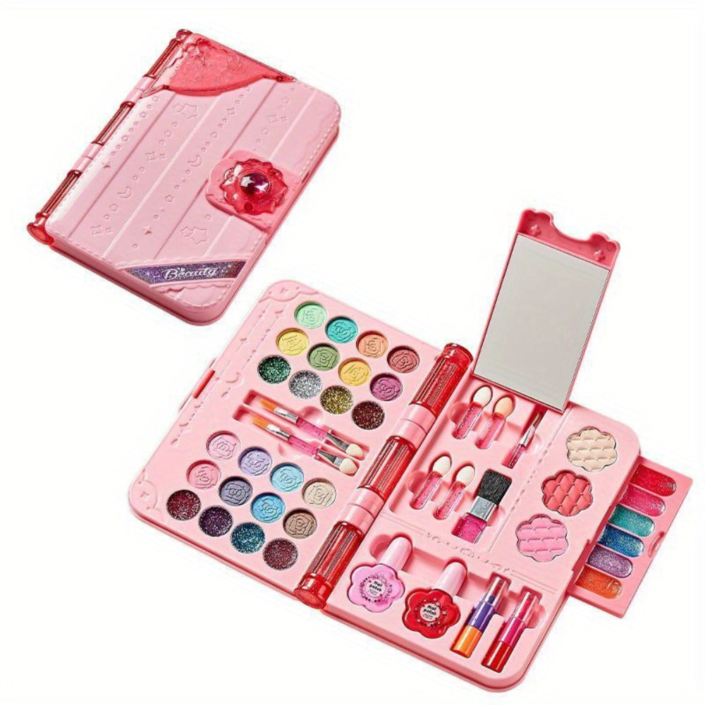 Kids Makeup Set with Mirror, Princess Makeup Case for Girls, Birthday & Halloween Gift, Safe Cosmetic Play Set for Children