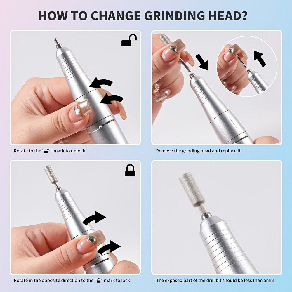 Electric Nail Drill 45000 RPM USB Rechargeable Kit with LCD, Forward Reverse and Three Finishes