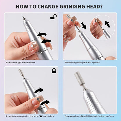 Electric Nail Drill 45000 RPM USB Rechargeable Kit with LCD, Forward Reverse and Three Finishes