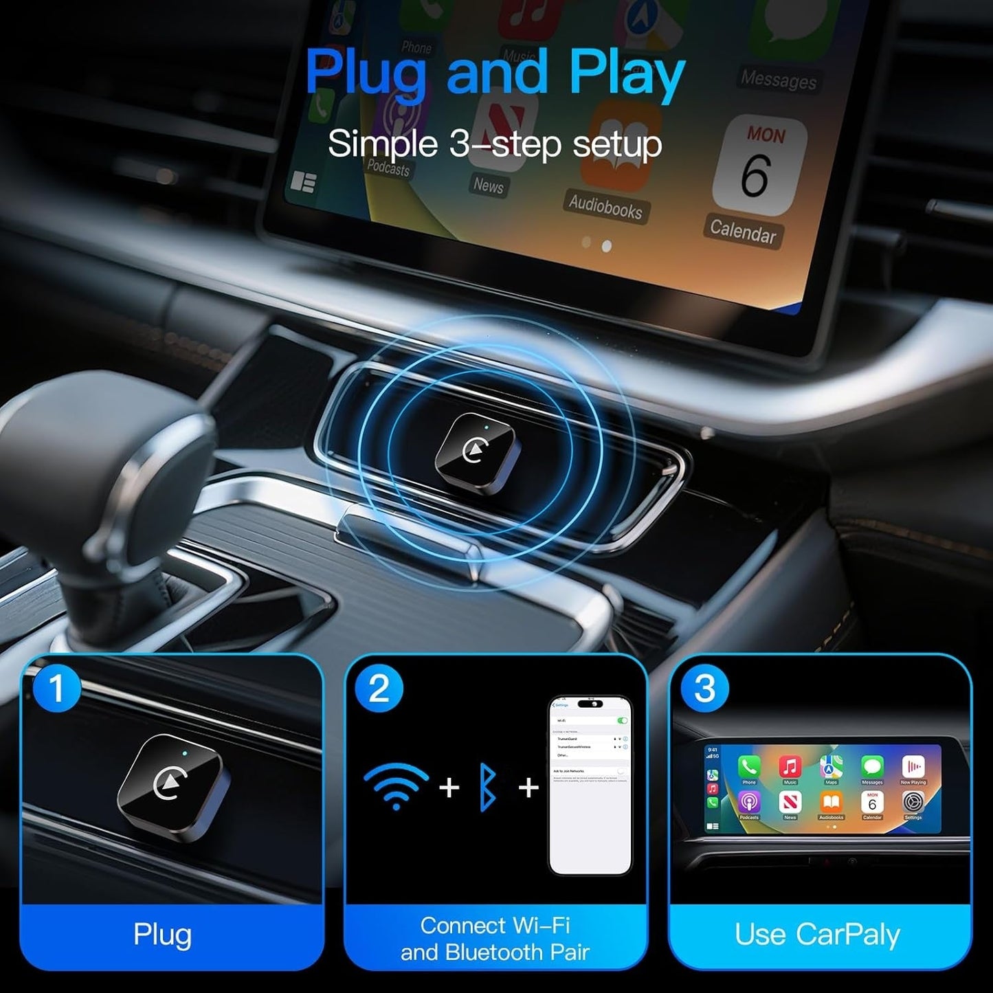 Wireless CarPlay Adapter 2-in-1 Wired to Wireless CarPlay & Android Auto Mini USB Dongle Fast Stable Connection for Apple iOS 10+ Android