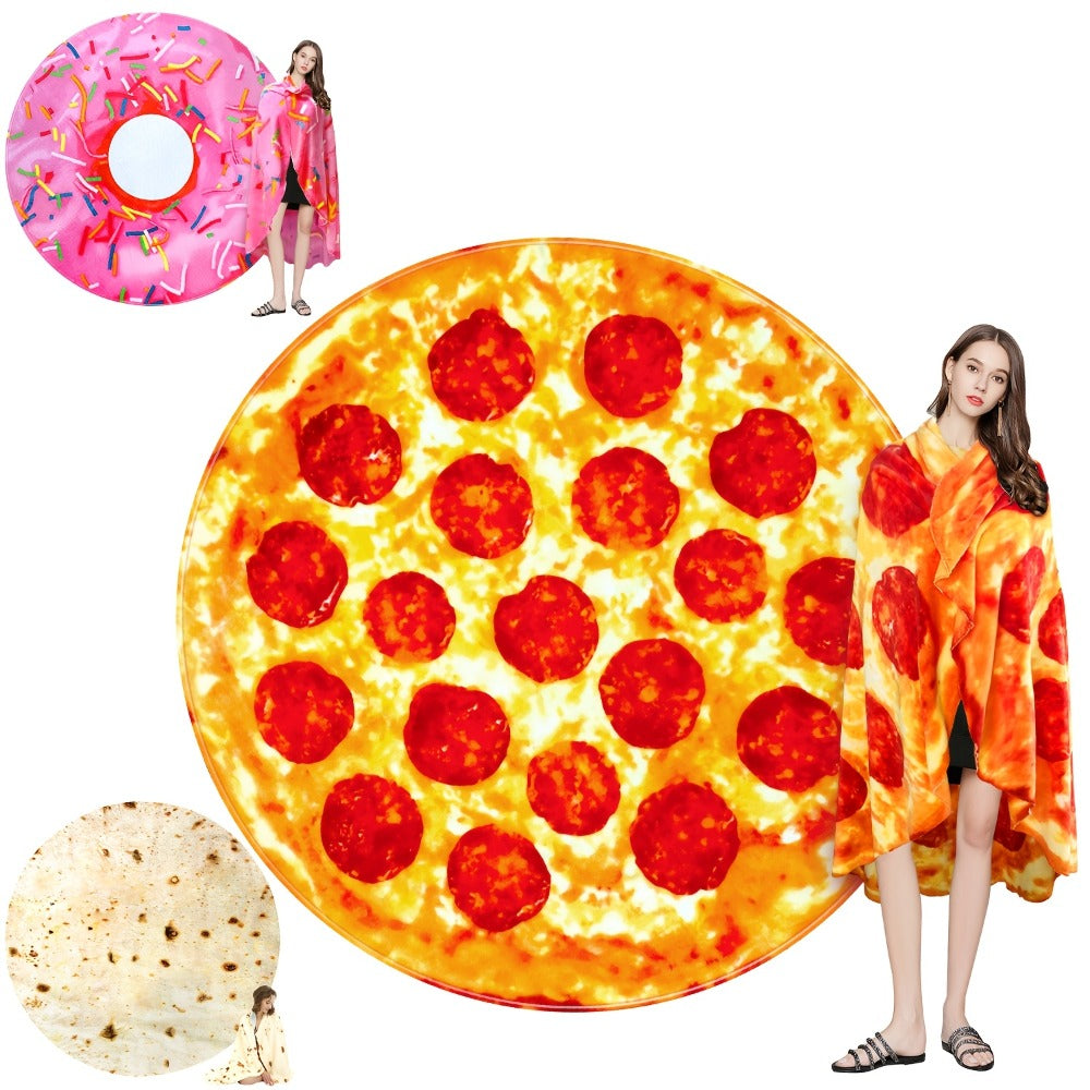 Round Food Print Throw Blanket in Pizza, Donut or Pancakes Designs with 62-, 71- or 80-Inch Diameters