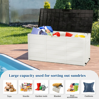 75 Gallon Deck Box with Wheels, 284L Resin Outdoor Storage Box Lockable Plastic Container for Patio