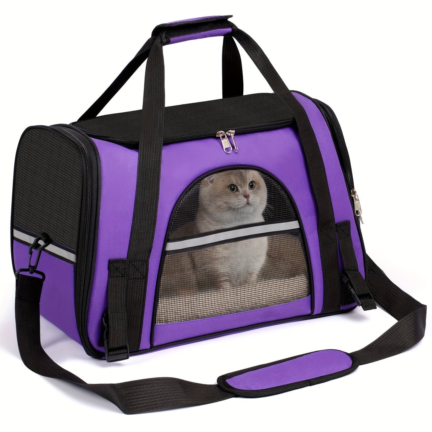 Soft-Sided Pet Carrier Tote with Mesh Windows, Top Handles, Shoulder Strap and Six Color Options
