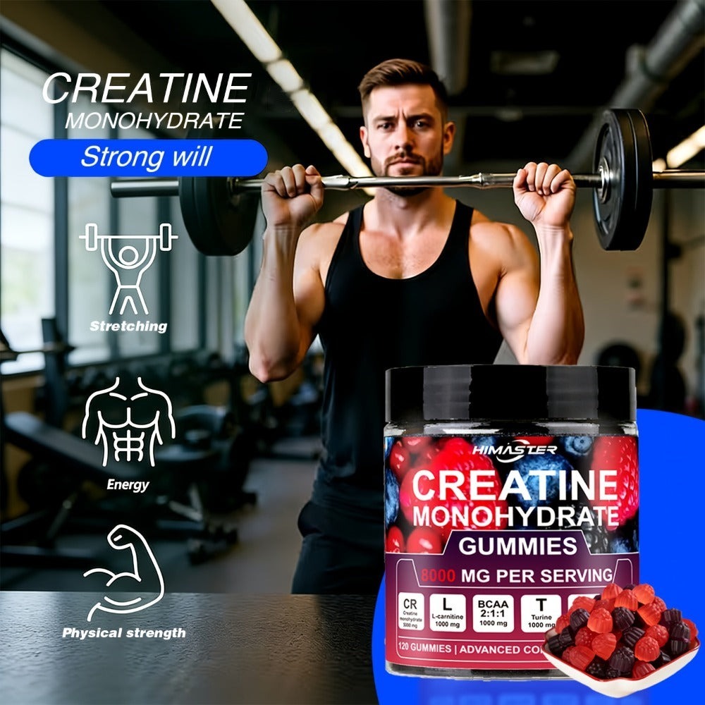 Creatine Monohydrate Gummies 8000mg Blueberry Flavor, with L-Taurine, BCAA, Vitamin B6 & B12
