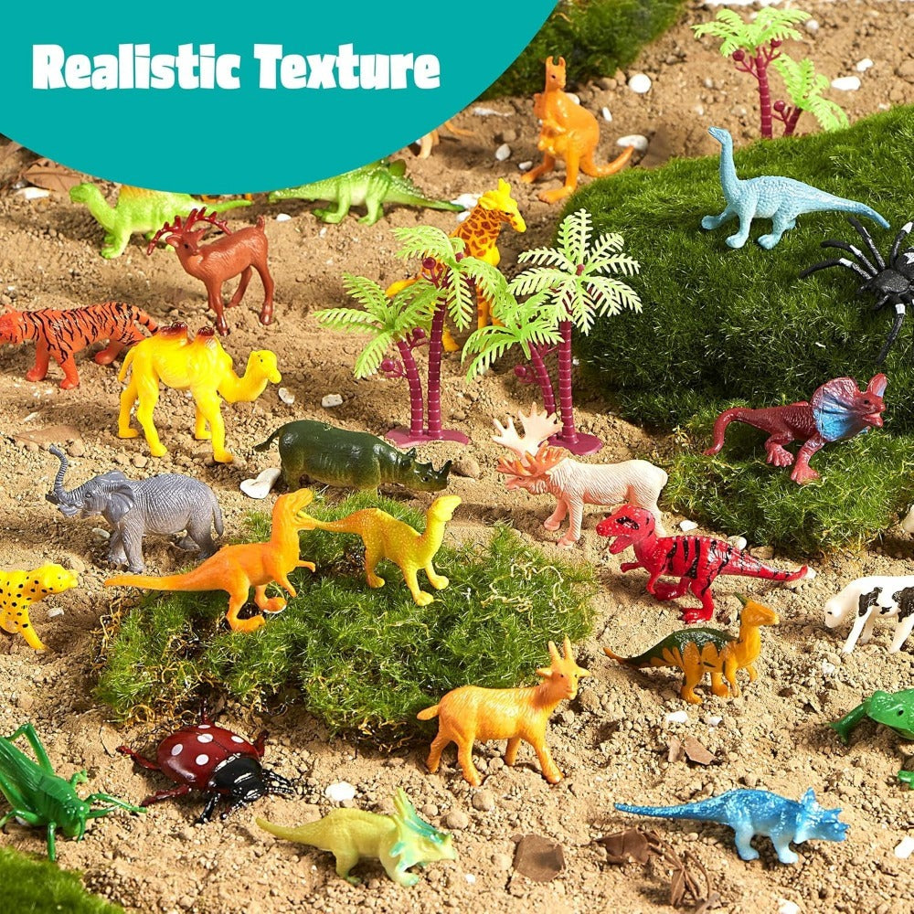 Animal Figures Toys for Kids 69pcs, 5-Set Nature World Mini Animal Figurines with Sensory Bin, Zoo