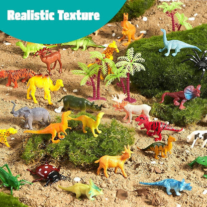 Animal Figures Toys for Kids 69pcs, 5-Set Nature World Mini Animal Figurines with Sensory Bin, Zoo