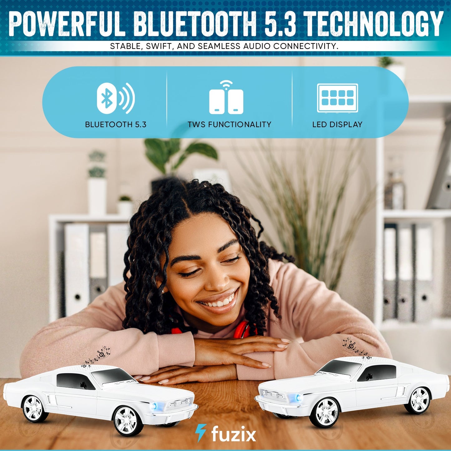 Fuzix WS-1967 Classic Car Bluetooth Speaker with LED Lights | Retro Replica Wireless Stereo, FM Radio, USB/TF/AUX, Built-in Mic