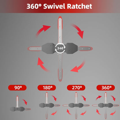 Brake Caliper Piston Compression Tool 360° Swing Ratchet – Single Dual 4-Piston Fixed Floating Disc Brake Calipers, Alloy Steel, 2 Spacers