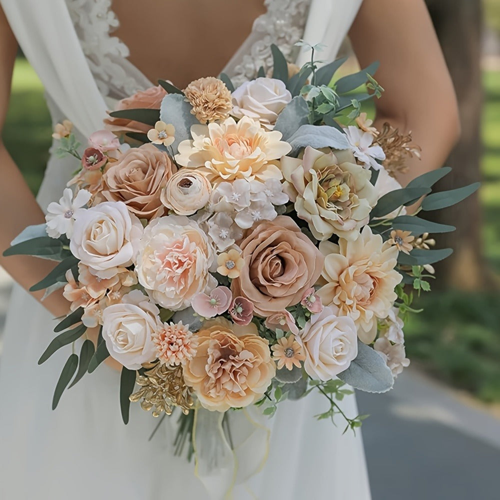 Artificial Flowers Champagne Combo Box with Fabric Blooms, Leafy Wire Stems and DIY Wedding Styling