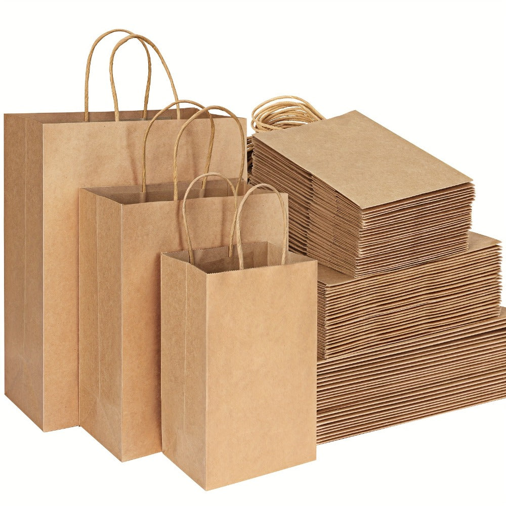 Brown Kraft Paper Gift Bags 150-Piece Mixed-Size Pack with Handles and Source-Listed 110G Paper