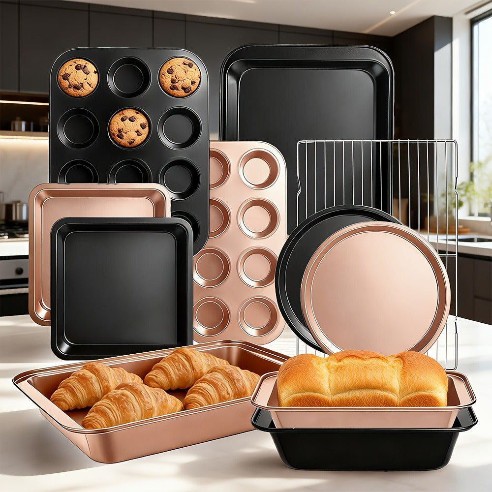 Baking Pan Set Nonstick Carbon Steel Cookie Sheets Roasting Pans Round Cake Muffin Pizza for Home Cooking, Dining and Outdoor Meals