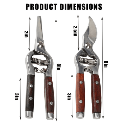 Garden Scissors 2-Pack Pruning Shears Set Curved and Straight Bypass Blades 8-Inch Ultra Sharp Plant for Garden, Patio and Yard Use