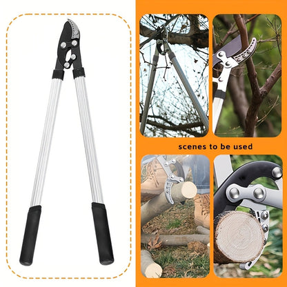 Telescoping Long-Handle Pruning Shears with Silver-Color Shafts, Black Grips and Curved Bypass Blade