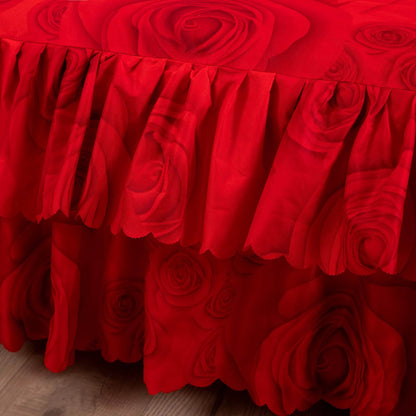 Floral Bed Skirt Set 3 Piece Tropical Print Ruffle Bed Skirt with 2 Pillowcases All-Season Polyester Machine Washable Bedroom Bedding Set