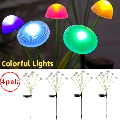 Solar Garden Lights IP65 Mushroom Path Stakes with Warm White 32-LED 4-Pack or 64-LED 8-Pack