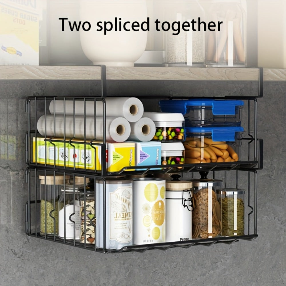 Wall Mount Foldable Storage Basket – Metal Organizer, Collapsible Space Saving for Kitchen Cabinet