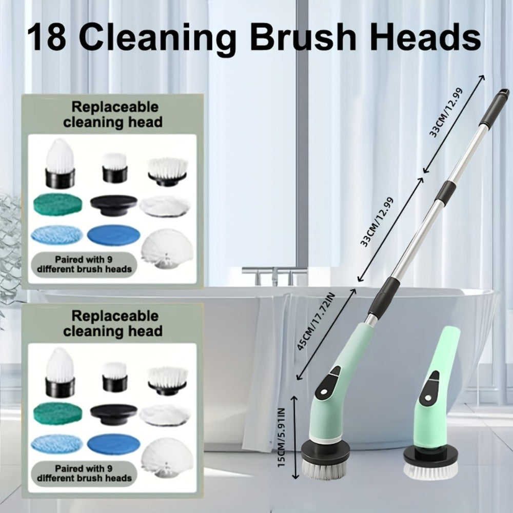 Electric Spin Scrubber with 9 Interchangeable Brush Heads 5 Speed Settings & 3 Extendable for Home Cooking, Dining and Outdoor Meals